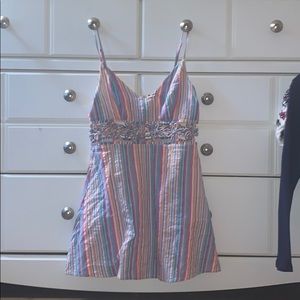 Rainbow striped dress with flower cut outs